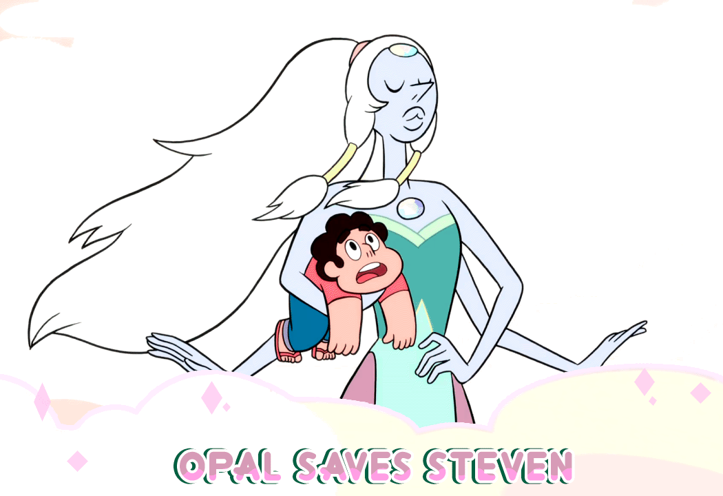 Animated gif showing the front of the 'Opal Saves Steven' card from the card set.